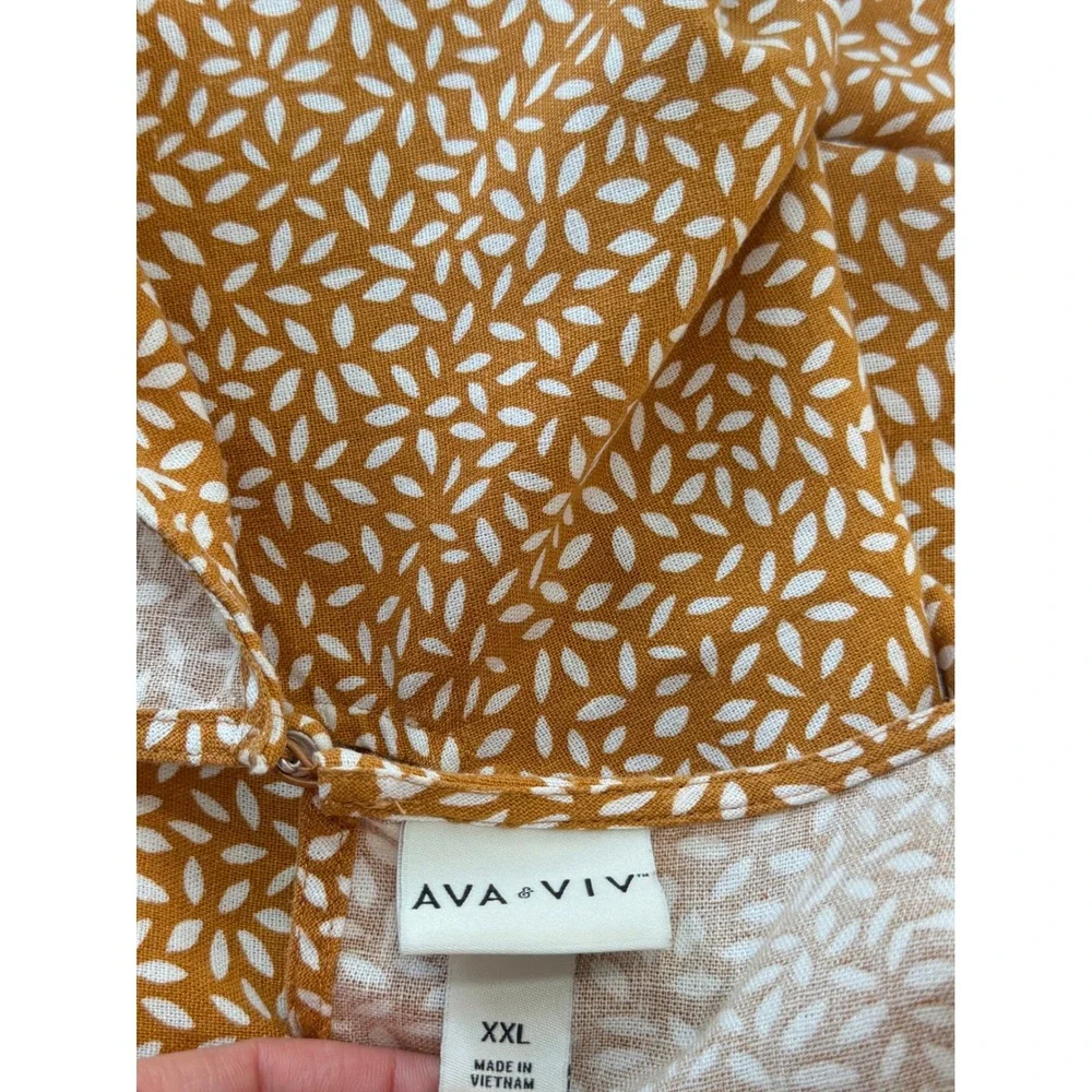Ava & Viv Linen Blend Shift Dress Boho Golden Yellow Floral Speckled Pockets XXL - Picture 5 of 9